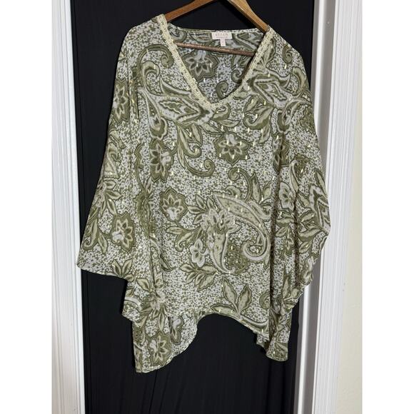 Stitch By Chennault Artsy Sheer, Size XL-Boho Chic Fairy Paisley Green Gold‎ - Picture 8 of 8
